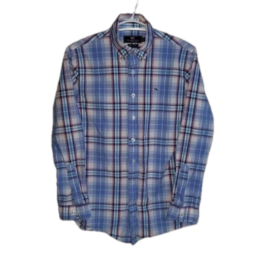 Vineyard Vines Boys Cotton Whale Shirt Long Sleeve Button Down Size L (16)